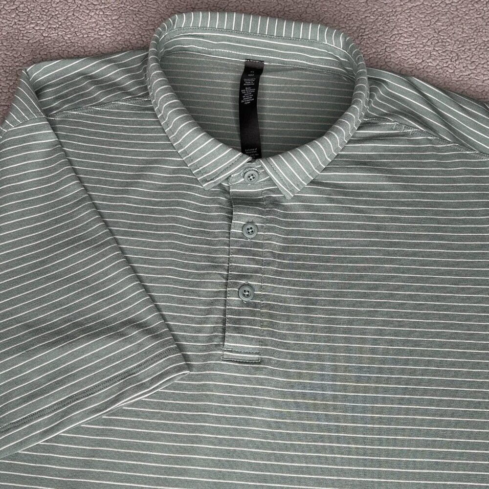 lululemon athletica Men's Striped Polo in Sage Green and White